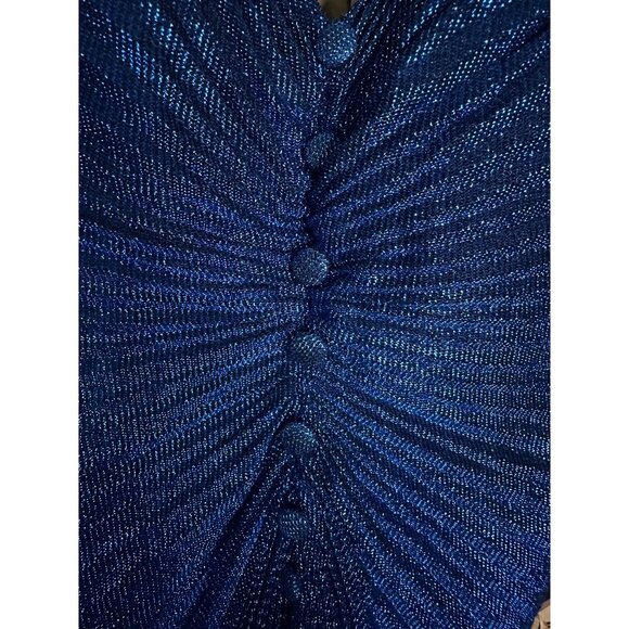 Vintage New Leaf semi sheer metallic dress By Samir Blue Pleated Gown XS - Picture 7 of 8